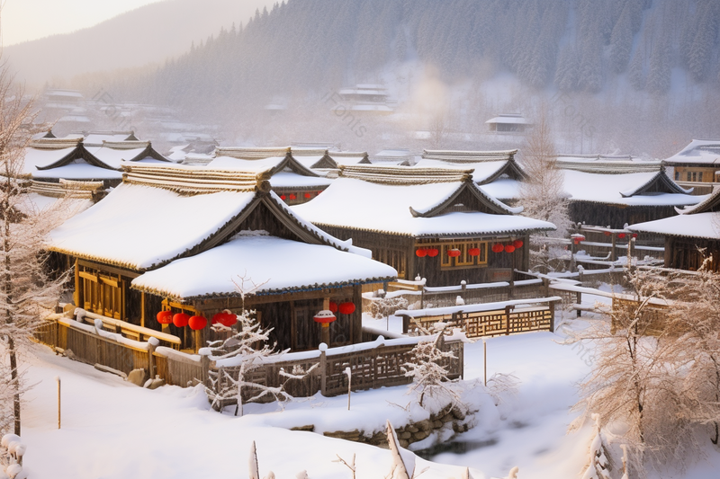 下雪的村庄最美雪乡木质建筑白茫茫的景观实拍摄影图,高清,摄影图,摄影图片,图片大全,摄影图免费下载